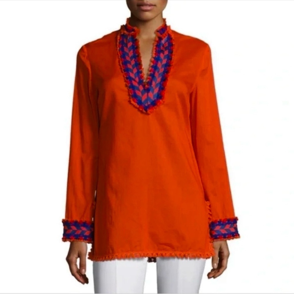 Tory Burch Embroidered Cotton Tunic Top with side zip
Size 6 |